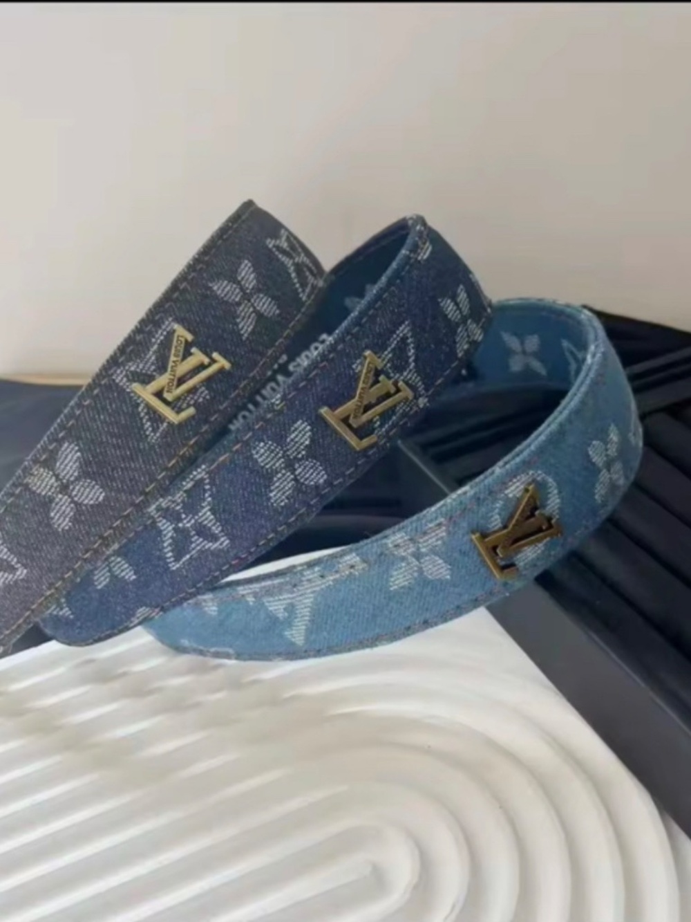 Blue Denim Headband with Gold Emblem New